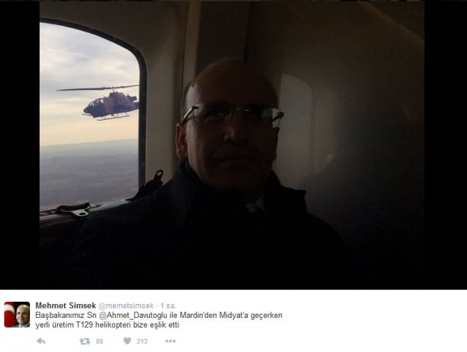 Mehmet Şimşek, yerli helikopter T129 ile selfie çekti
