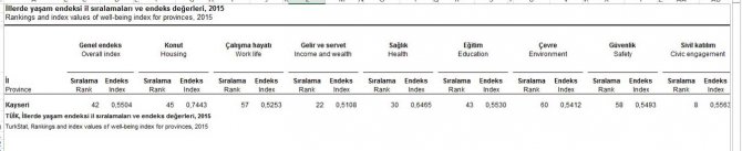 Kayseri yaşam endeksinde 42’nci, yaşam memnuniyetinde 53’üncü sırada