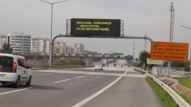 İzmir-Çeşme otoyolu Güzelbahçe'ye kadar ücretsiz