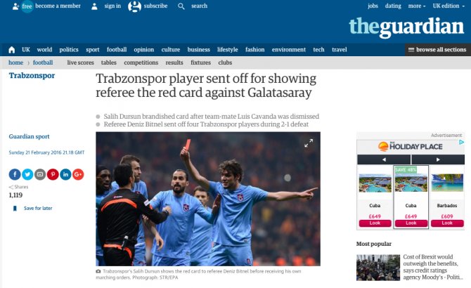 Salih Dursun'ın kırmızı kartı İngiliz basınında