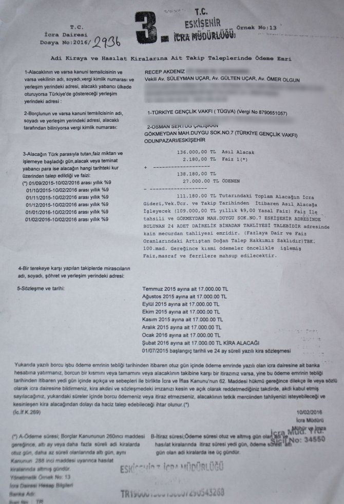 Bilal Erdoğan'ın istişare kurulu üyesi olduğu TÜGVA’ya icra takibi