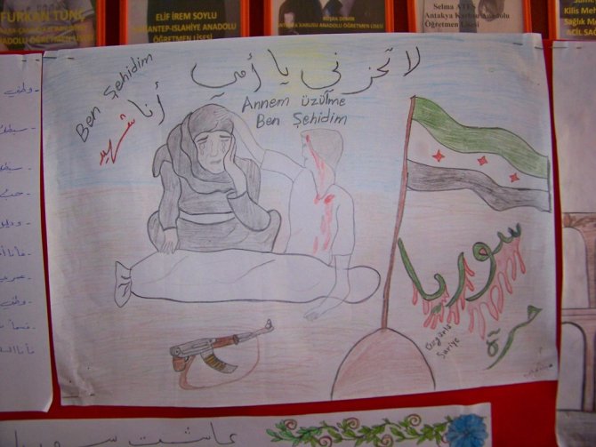 Suriyeli öğrenciler açtıkları resim sergisinde barış istedi
