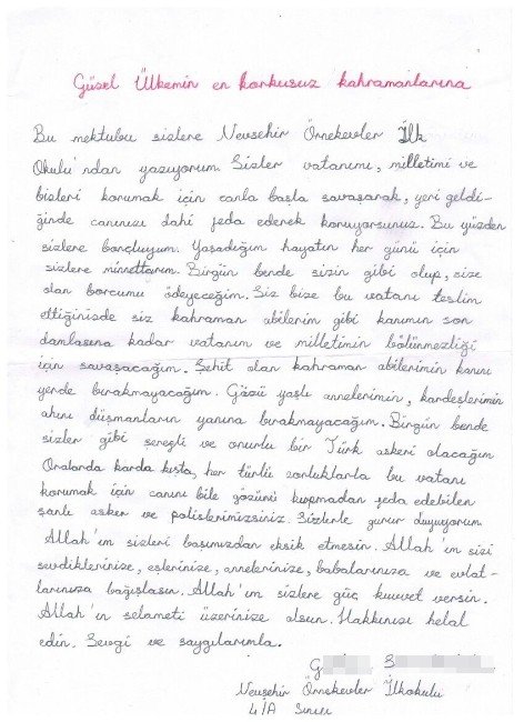 Minik Öğrencilerden Asker Ve Polise Duygu Dolu Mektup