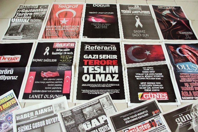 Gaziantep’te Yerel Gazetelerden Teröre Türk Bayraklı Tepki