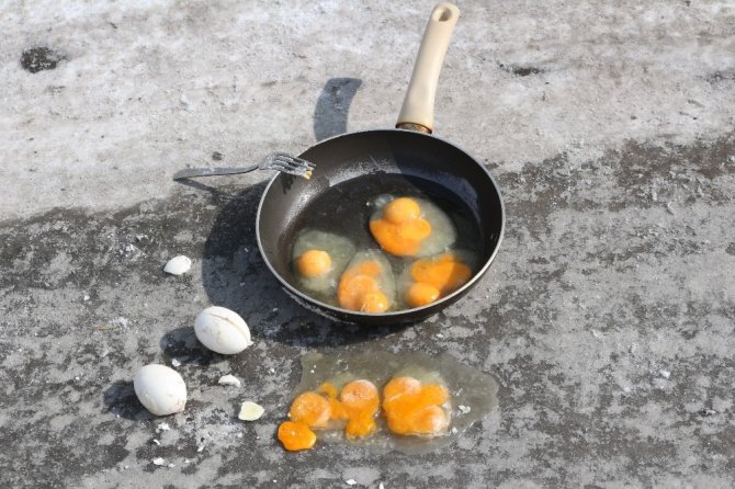 Ağrı’da asfalta kırılan yumurtalar dondu