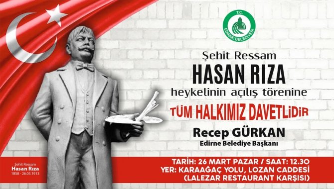 Edirne’de şehit ressam Hasan Rıza’nın heykeli açılacak