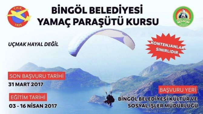 Bingöl’de ücretsiz yamaç paraşütü kursu açılıyor
