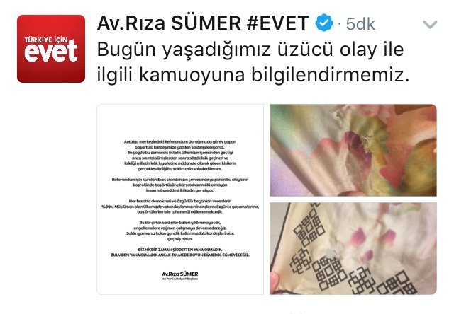 Antalya İl Başkanı Rıza Sümer, paylaştığı yırtık başörtüyle saldırıyı kınadı