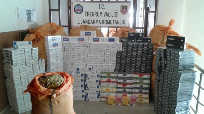 Erzurum’da 10 bin paket kaçak sigara ile bin 500 kg nargile tütünü ele geçirildi