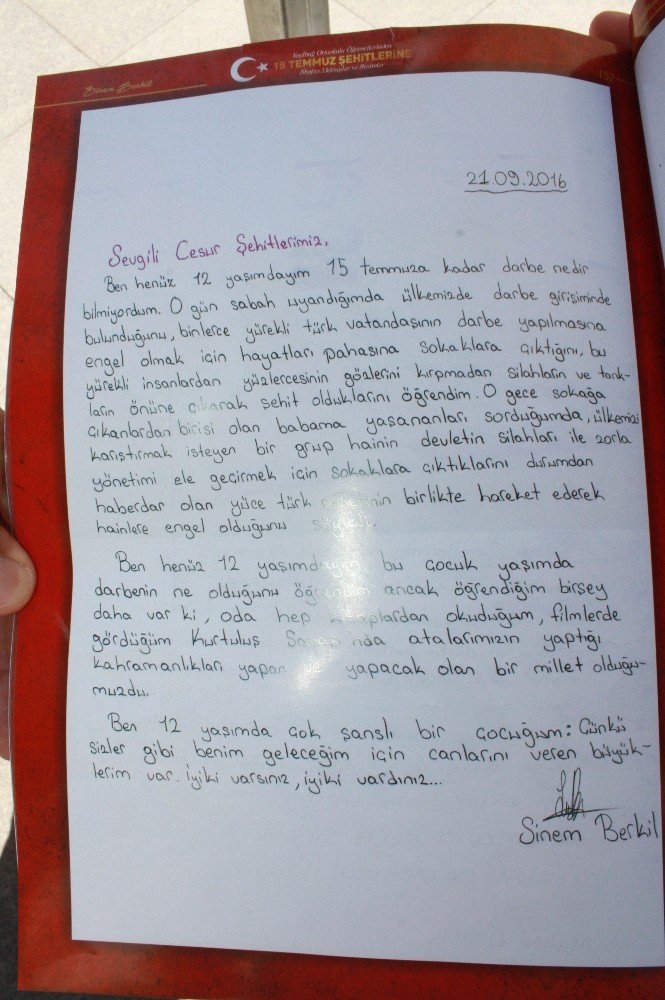 Tokat’ta öğrencilerden 15 Temmuz şehitlerine mektup