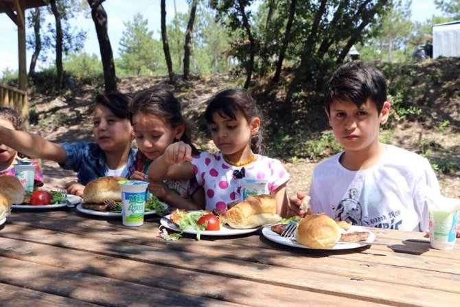 Suriyeli ve Iraklı miniklerin piknik mutluluğu