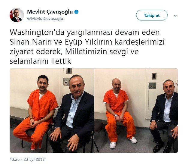 Bakan Çavuşoğlu ABD’de tutuklu bulunan Sinan Narin ve Eyüp Yıldırım’ı ziyaret etti