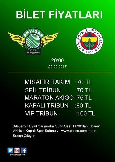 Akhisarspor, Fenerbahçe maçı bilet fiyatlarını belirledi