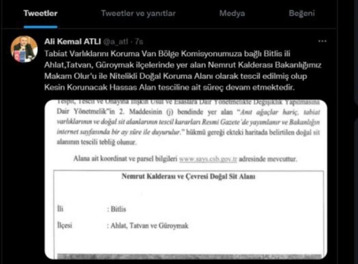 Nemrut Kalderası Nitelikli Doğal Koruma Alanı olarak tescillendi