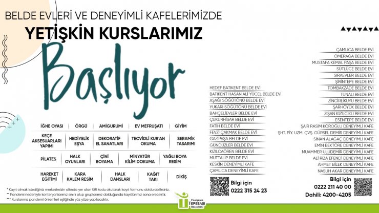 Yetişkin kursları 34 noktada başlıyor