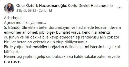 Korona tedavisi görürken aşı çağrısı yapan lokantacı hayatını kaybetti