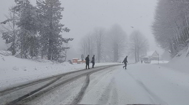 Kocayayla geçidi, yoğun kar yağışı nedeniyle ağır vasıtalara geçit vermedi