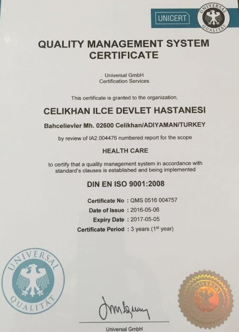 Çelikhan Devlet Hastanesi Hizmet Kalitesini Tescilledi