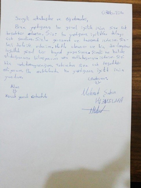 Çüngüş’ten Tekirdağ’a Teşekkür Mektubu