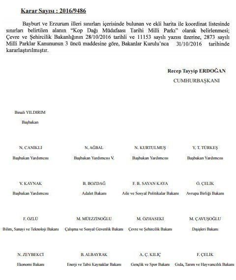 Bayburt ve Erzurum’da bazı alanlar ’Kop Dağı Müdafaası Tarihi Milli Parkı’ oldu